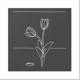 Tulip Flower Line Drawing - White Posters and Art